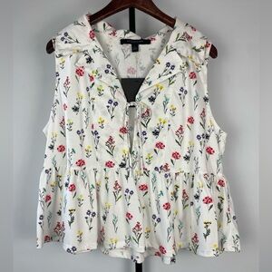 Marc New‎ York White Ditsy Floral Sleeveless Collared Tie-Front Peplum Blouse